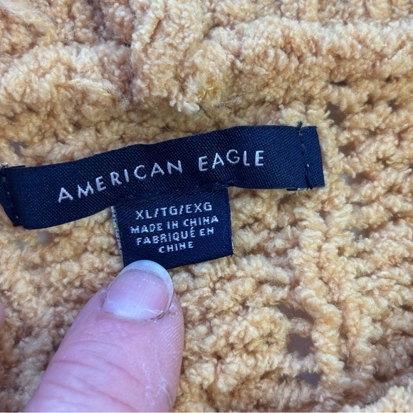 American Eagle Gold Yellow Open Knit Sweater Size XL Relaxed Cozy Beach Layers - Picture 7 of 9